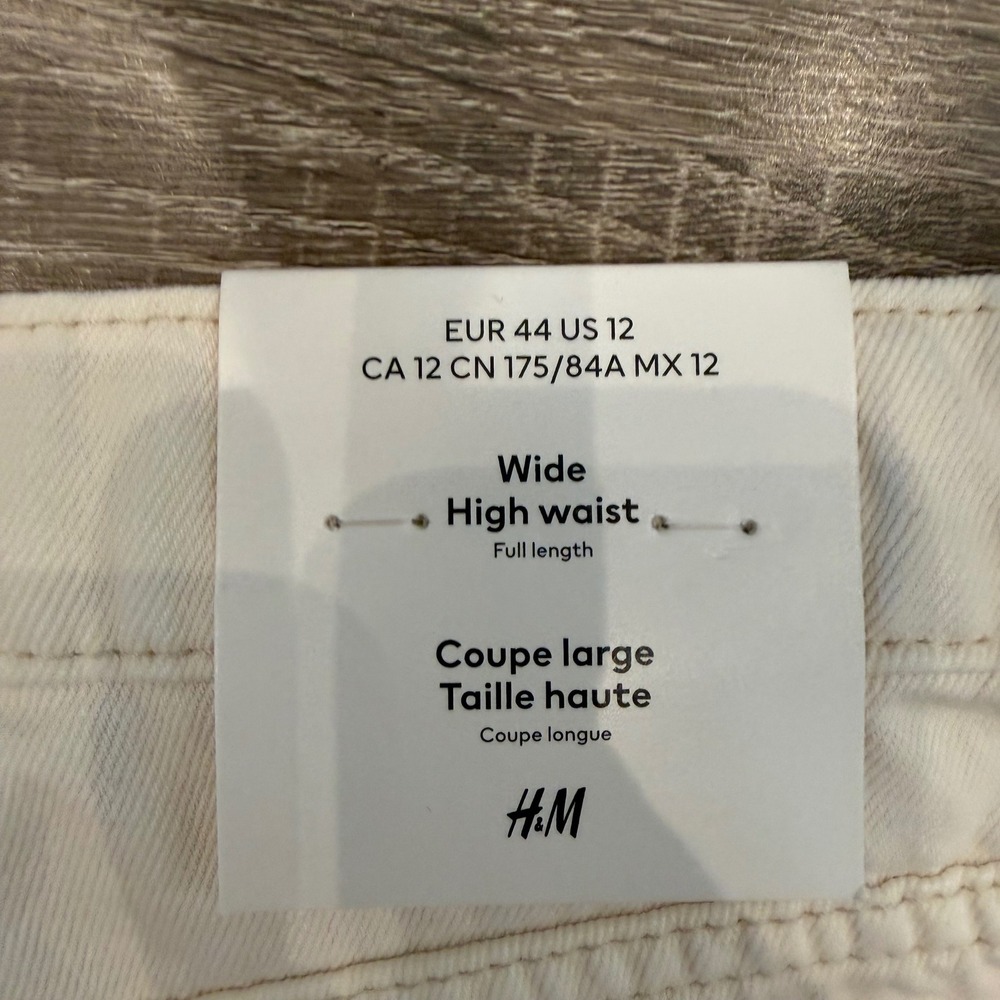 H&M Divided Wide High Waist Jeans Cream Studded Full Length Cotton 12/32 - Picture 5 of 9